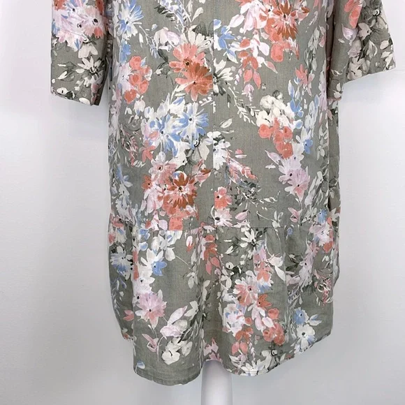 J. Jill Love Linen Caraway Fresh Bloom Ruffle Hem Dress. Size Medium Petite. - Picture 10 of 15